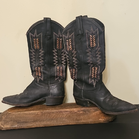 Dan Post Shoes - Dan Post Black Leather Boots with Gold Stitching
